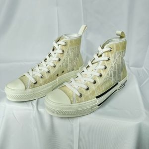 CHRISTIAN DIOR Canvas Oblique Mens B23 High Top Sneakers white